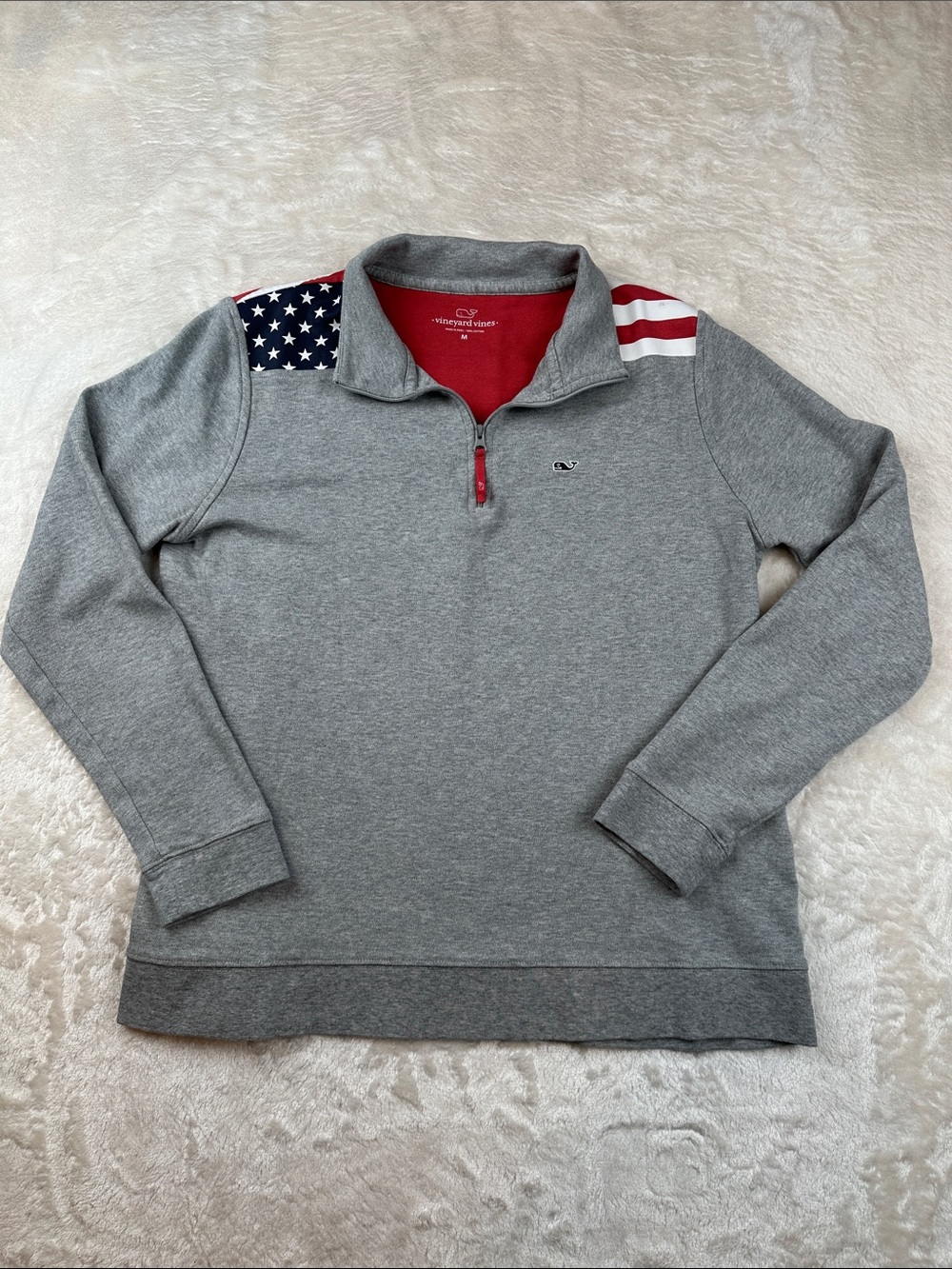 Vineyard Vines American Flag Pullover Quarter Zip Gray Medium July 4th USA